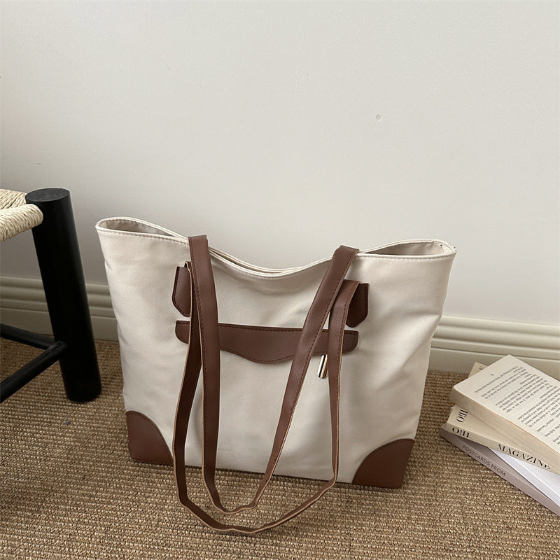 Simple Style Large Capacity Personality Zipper New Temperament Commute Texture Casual Portable Tote Bag for Women
