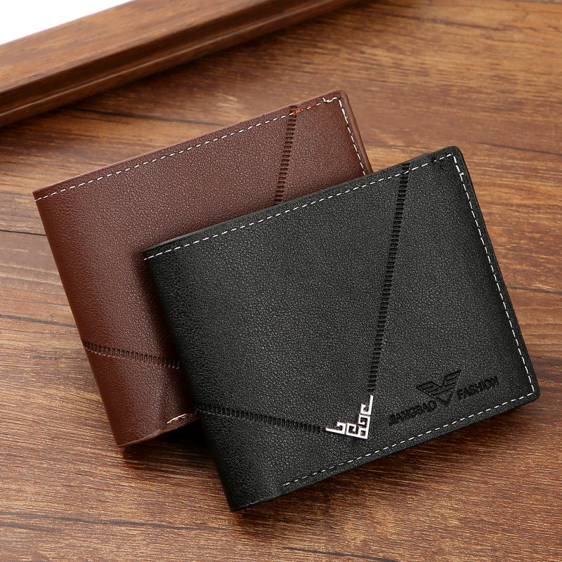 Men's Fashionable Slim Wallet with Geometric Design and Multi-Card Slots, Lightweight and Durable PU Leather