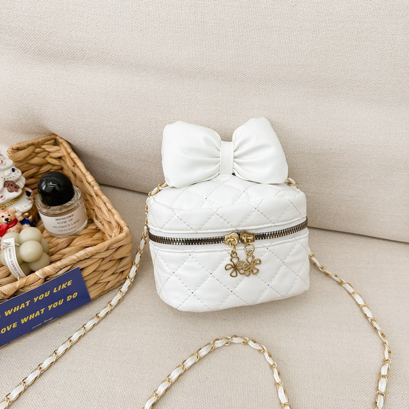 Women's Bag Fashionable Pu Western Style Fashion Sweet Little Princess Diamond Embroidery Thread Bow Chain Candy Color Shoulder Messenger Bag
