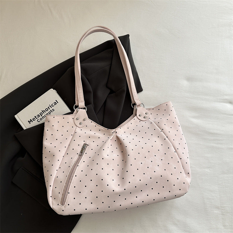 New Polka Dot Tote Women's Korean-Style Shoulder Bag Large Capacity Commuter Underarm Bag Fashionable All-Match Handbag
