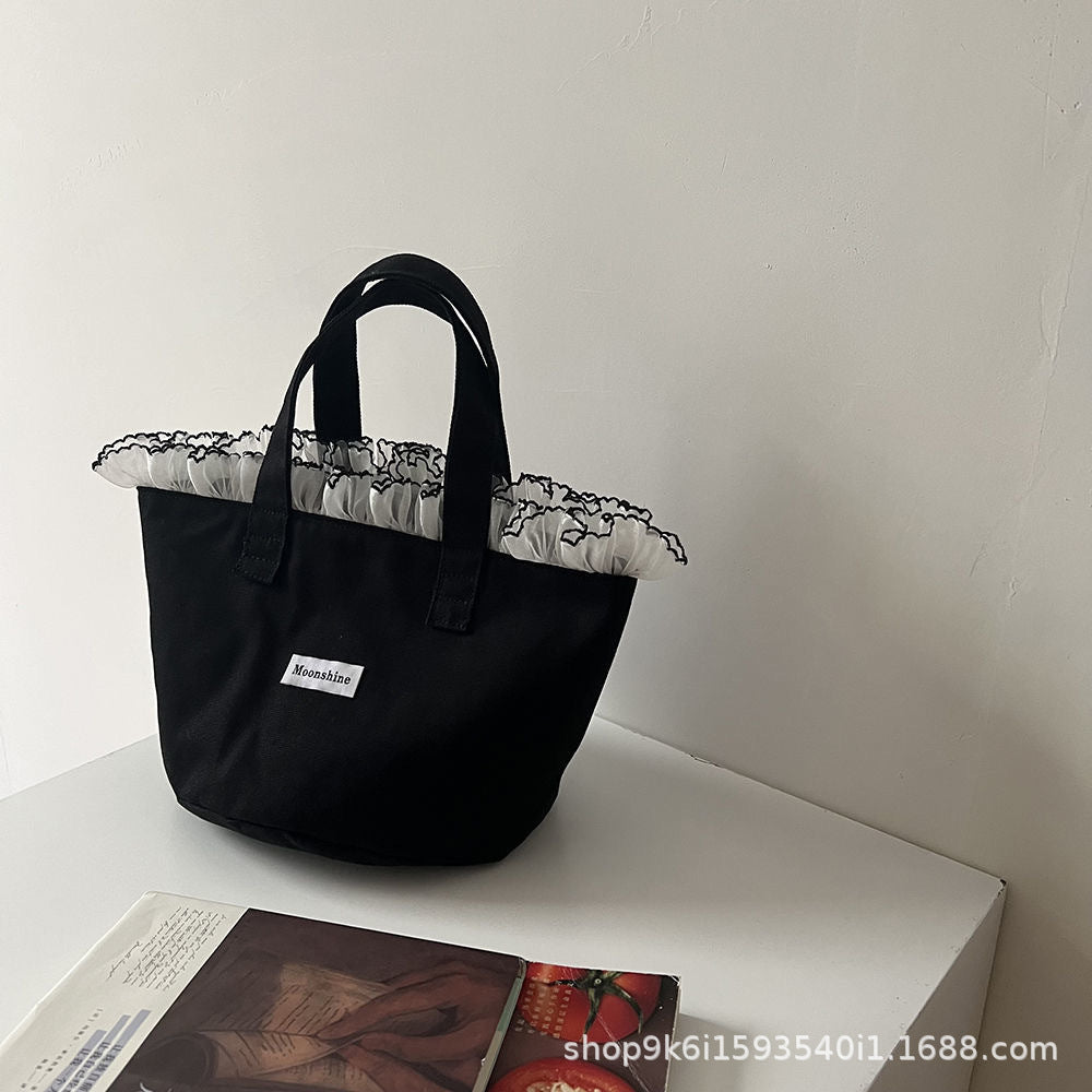 Korean Style New Lace Portable Canvas Bag Large Capacity Portable Bag
