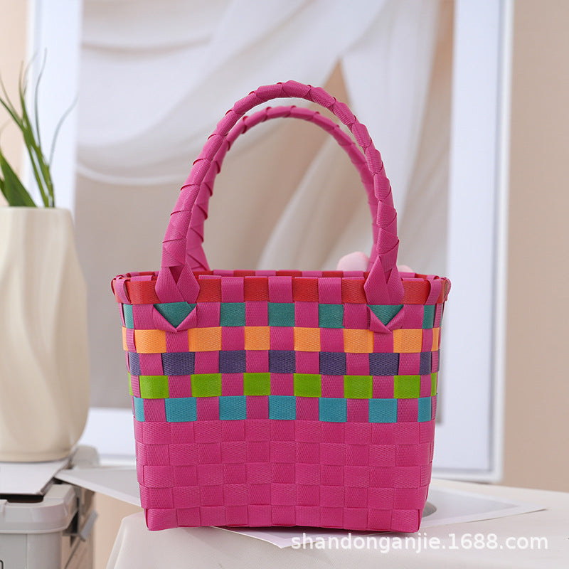 Dopamine Color Gift Bag Large Capacity Portable Vegetable Basket Crossbody Outdoor All-Matching Handbag Fashion