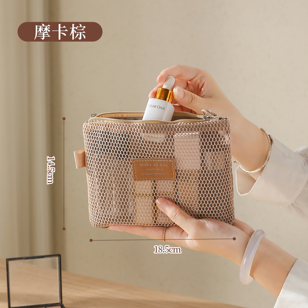 Breathable Mesh Makeup Bag with Zipper Closure, Lightweight Travel Organizer for Daily Use and Trip Essentials
