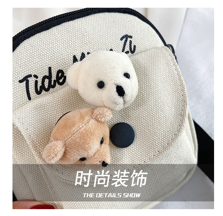 New Crossbody Shoulder Bag Female Cartoon Cute Letters Canvas Student Summer Phone Bag