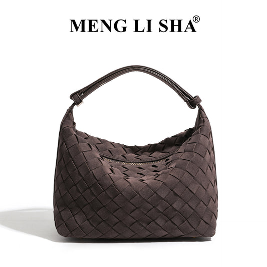 European and American New Suede Advanced Texture Woven Portable Lunch Bag Women's Fashion Simple Shoulder Crossbody Lunch Box Bag