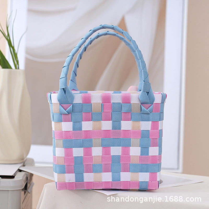Dopamine Color Gift Bag Large Capacity Portable Vegetable Basket Crossbody Outdoor All-Matching Handbag Fashion