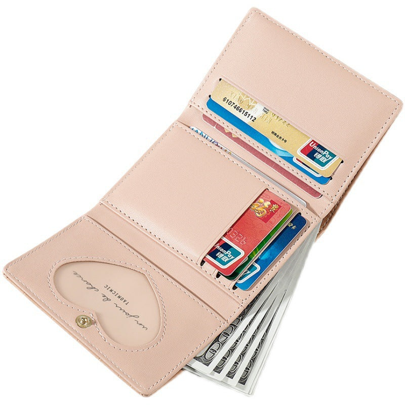 Cute Three-Fold Wallet for Women with Card Slots and Cash Compartment, Stylish PU Leather Design