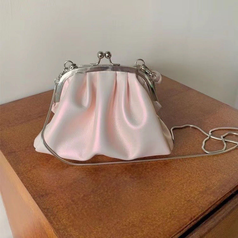 Girl Cute Pleated Clip Bag High-Grade Chain Bag New Summer Portable Crossbody Dumpling Bag