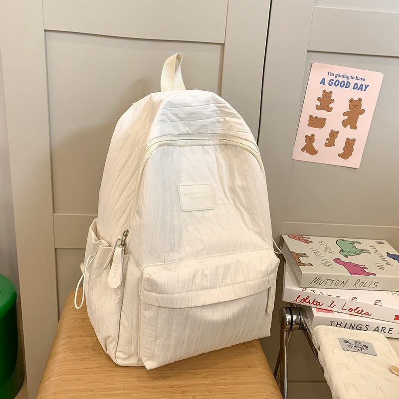 Junior High School Students Girl's Schoolbag Girls Pure Color All-Matching Large Capacity Backpack Small Fresh Travel Lightweight Backpack