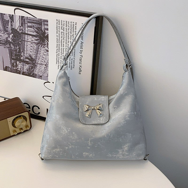 New Fashion Simple Bow Shoulder Bag Women's Lightweight Pu Material Elegant Design Practical Large Capacity Everyday Joker