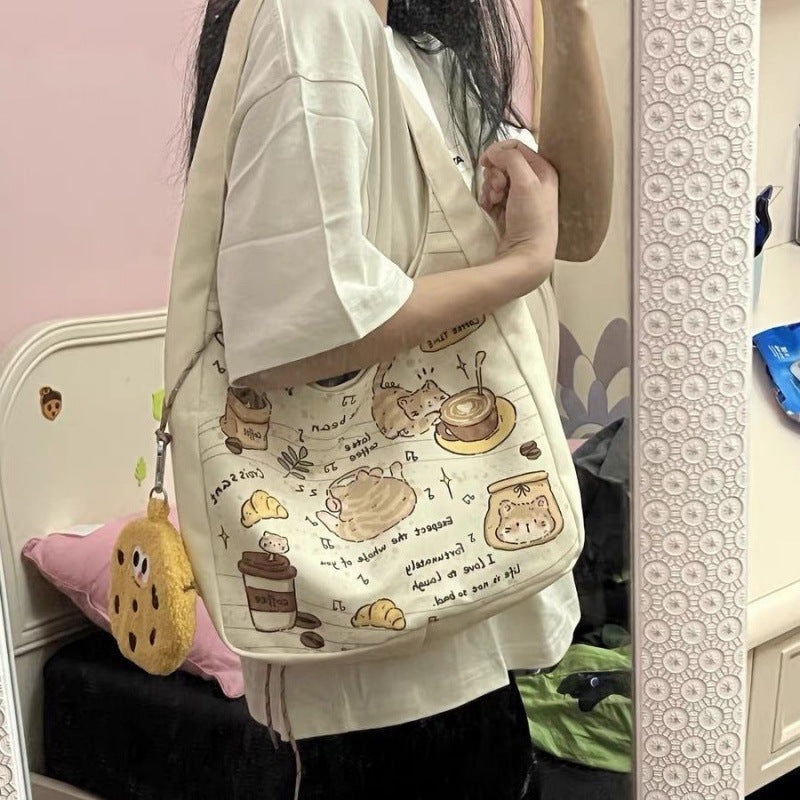 New Cartoon Kitten Shoulder Bag Female Versatile Large Capacity Student Canvas Bag