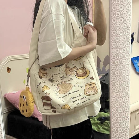 New Cartoon Kitten Shoulder Bag Female Versatile Large Capacity Student Canvas Bag
