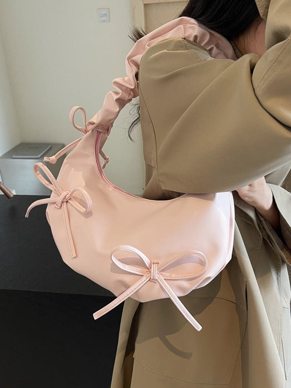 2024 New Sweet Pleated Shoulder Bag with Bow Design Soft Cloud Shape Crossbody Bag for Women