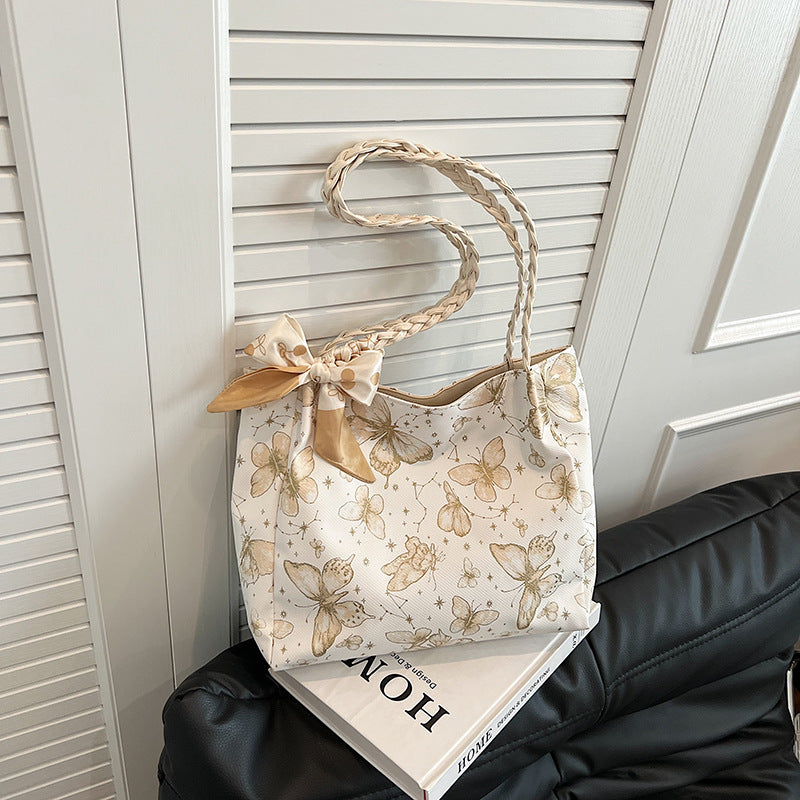 Underarm Bag Women's Fresh Butterfly Print New Art-Style Shoulder Tote Bag