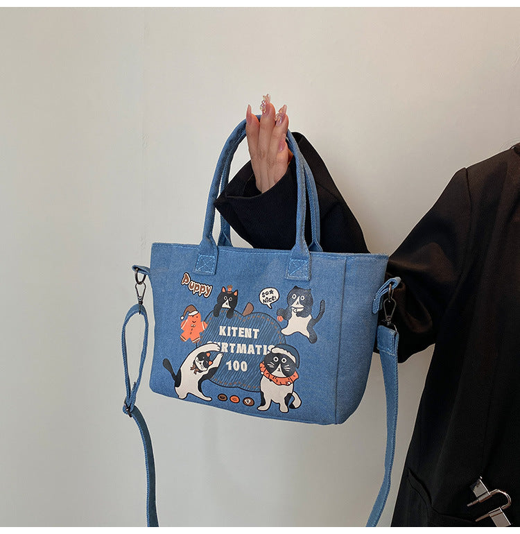 New Denim Bag Women's Large Capacity Mori Cute Spring Summer Crossbody Bag Casual Portable Class Tote Bag