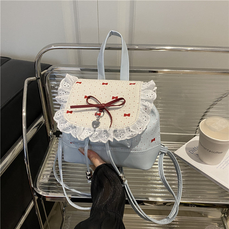 Women's Backpack Ballet Style Cute Small Square Bag Lace Bow Design Fashion New Backpack