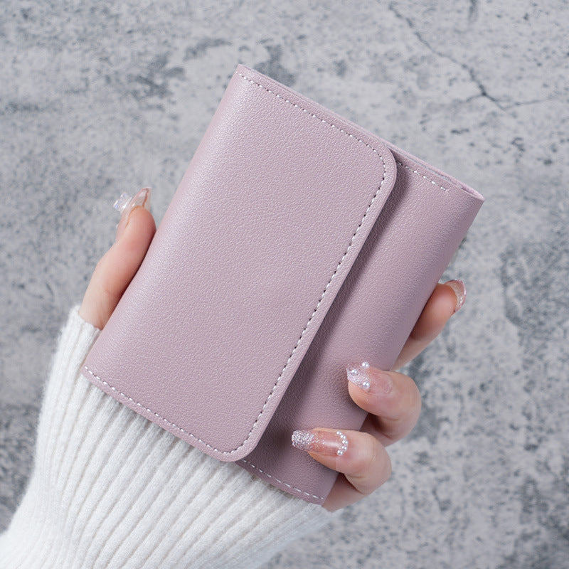 Minimalist Slim Women's Wallet with Multi-Function Card Holder and Coin Pocket, Three-Fold Design with Elegant Stitching for Everyday Use