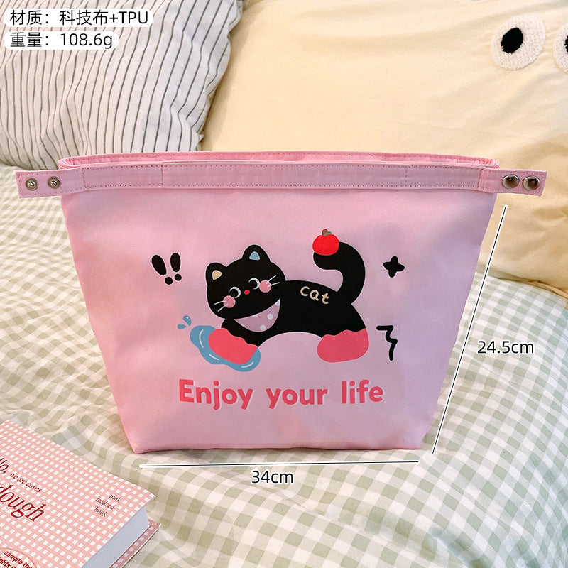 Cute Cat Design Insulated Lunch Bag with Large Capacity for Office and School Use