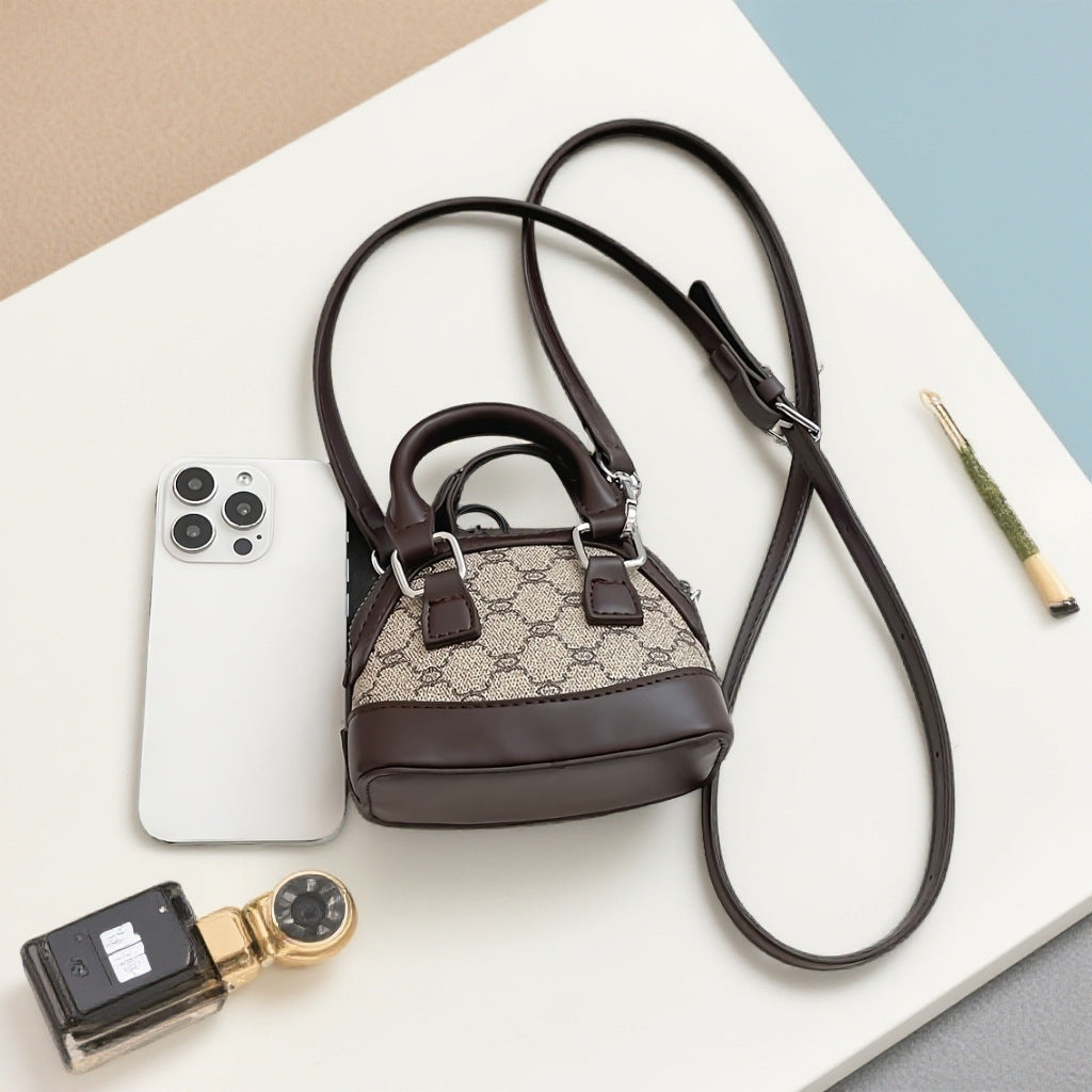 Korean Style Vintage Mini Shell Bag with Letter Pattern and Stitching Details, Casual Crossbody Handbag for Women