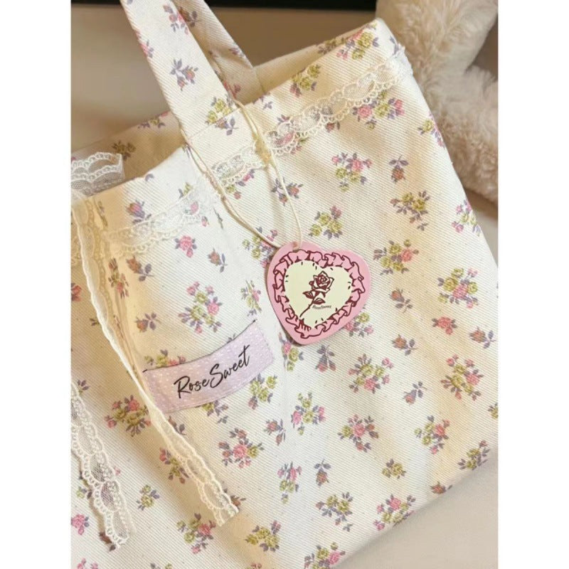 Floral Canvas Tote Bag 2024 New Style Romantic Rose Print Large Capacity Shoulder Bag for Daily Use and Travel