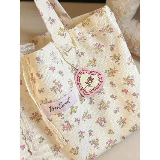 Floral Canvas Tote Bag 2024 New Style Romantic Rose Print Large Capacity Shoulder Bag for Daily Use and Travel