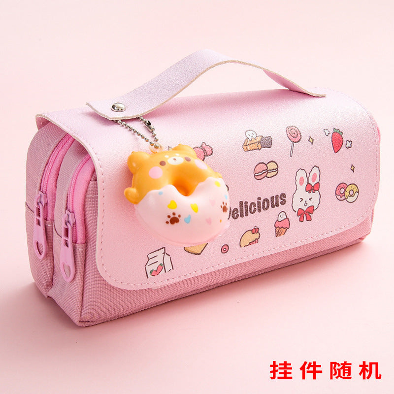 Cute Kawaii Pencil Case with Sweet Donut Charm and Multiple Compartments for Students