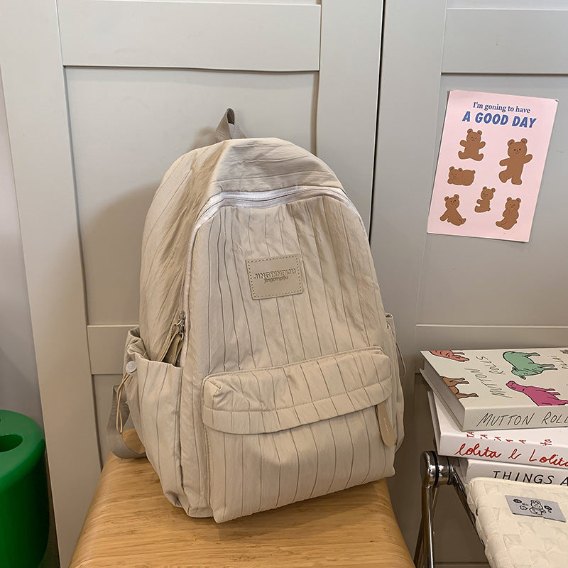 Junior High School Students Girl's Schoolbag Girls Pure Color All-Matching Large Capacity Backpack Small Fresh Travel Lightweight Backpack