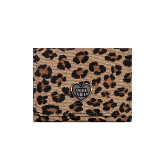 Chic Leopard Print Trifold Wallet with Heart Charm for Women, Fashionable and Spacious Design