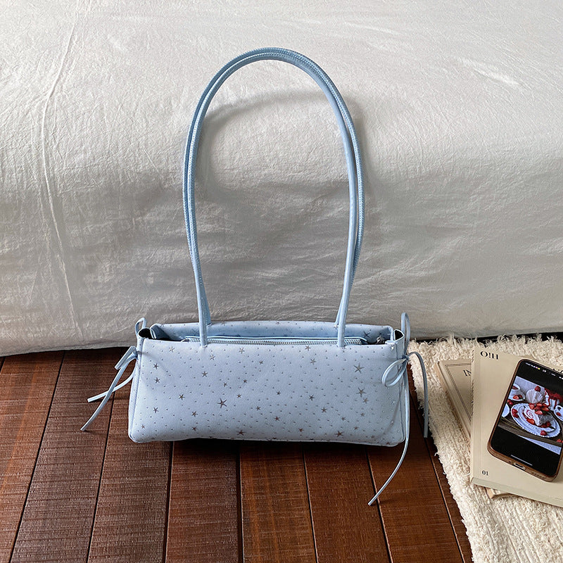 Minimalist Star Printed Handbag Double-Shoulder Strap Design Soft Fabric Everyday Joker Casual Bag