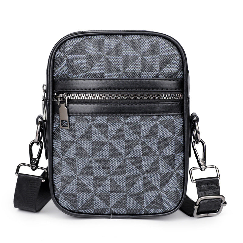 Men's Fashionable Crossbody Bag with Geometric Pattern PU Leather Casual Travel Shoulder Bag