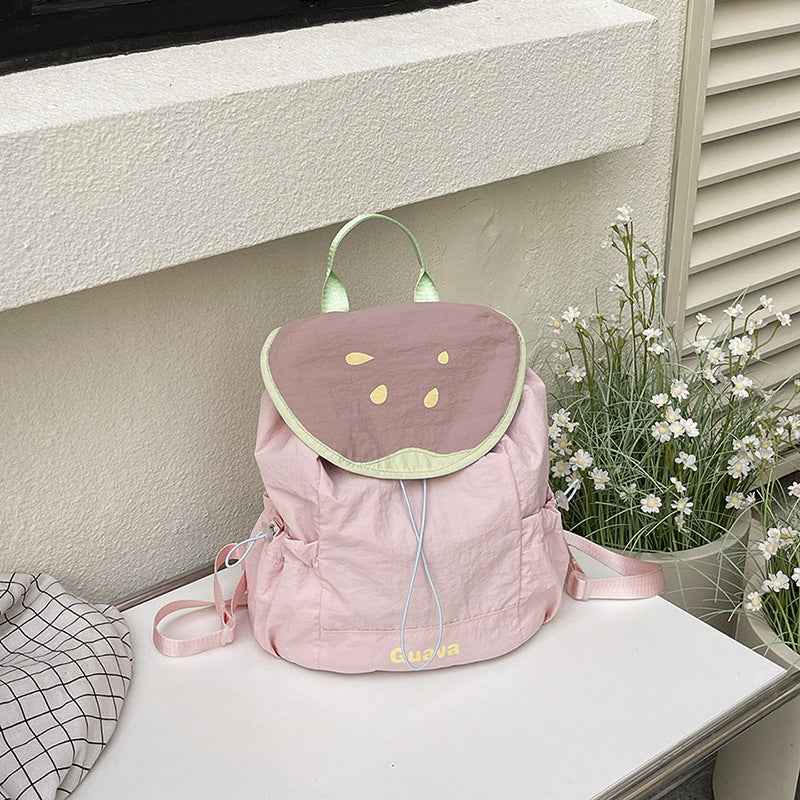 Cute Color-block Mini Backpack for Women, Waterproof Campus Style with Drawstring Design and Front Pocket