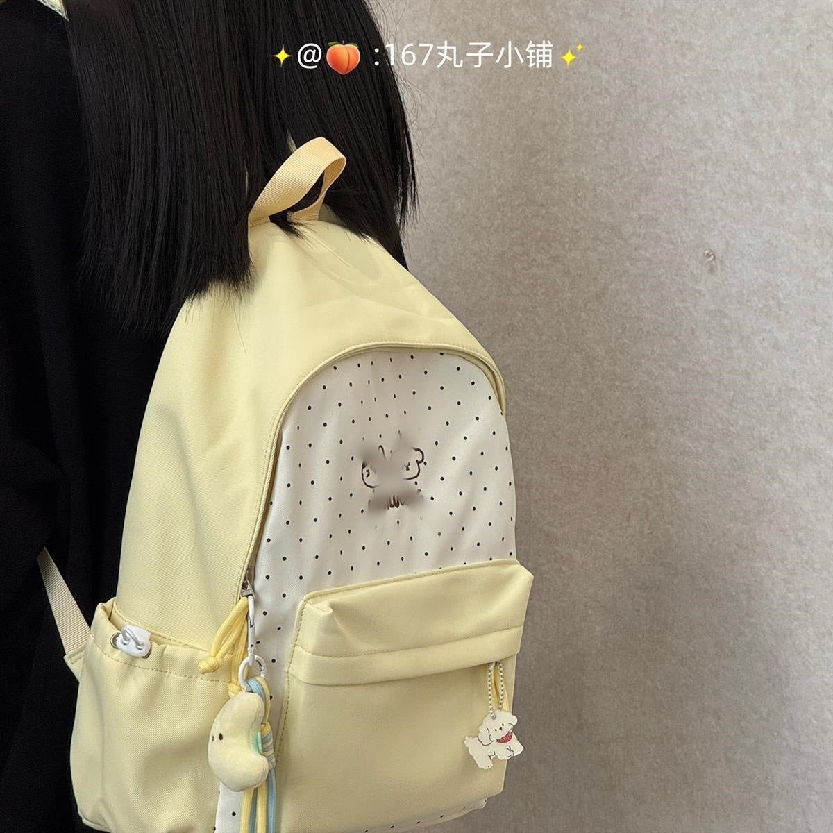 Cute Polka Dot Backpack with Embroidery Design for Girls, Fashionable and Durable School Bag with Front Pocket and Charm