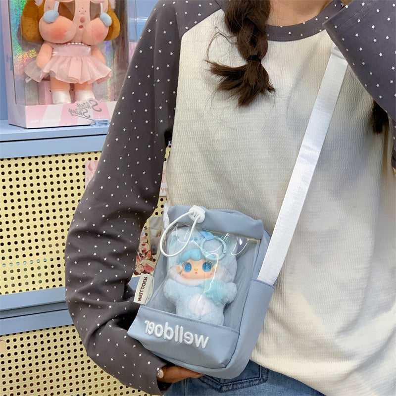 Cute Transparent Pocket Bag with Plush Toy Display - Perfect for Daily Use and School