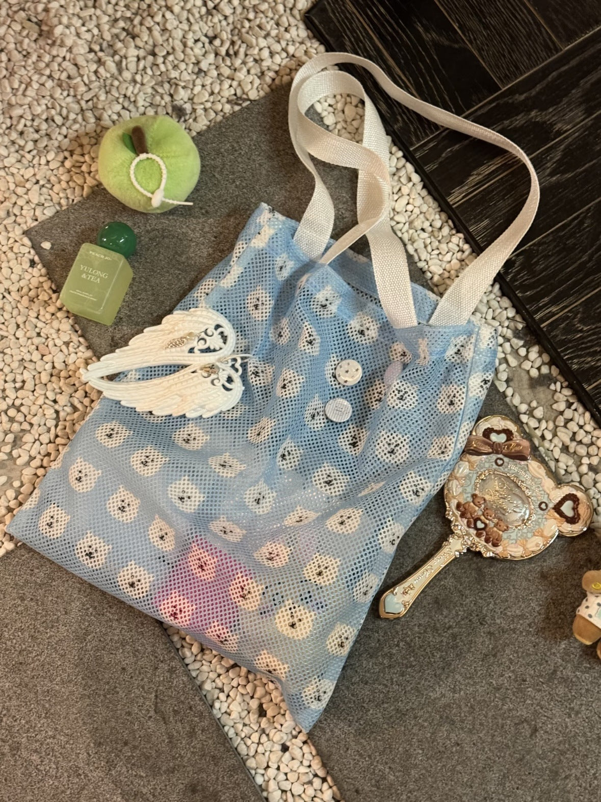 Summer Mesh Tote Bag with Cute Animal Prints, Lightweight Shoulder Handbag for Daily Use and Travel