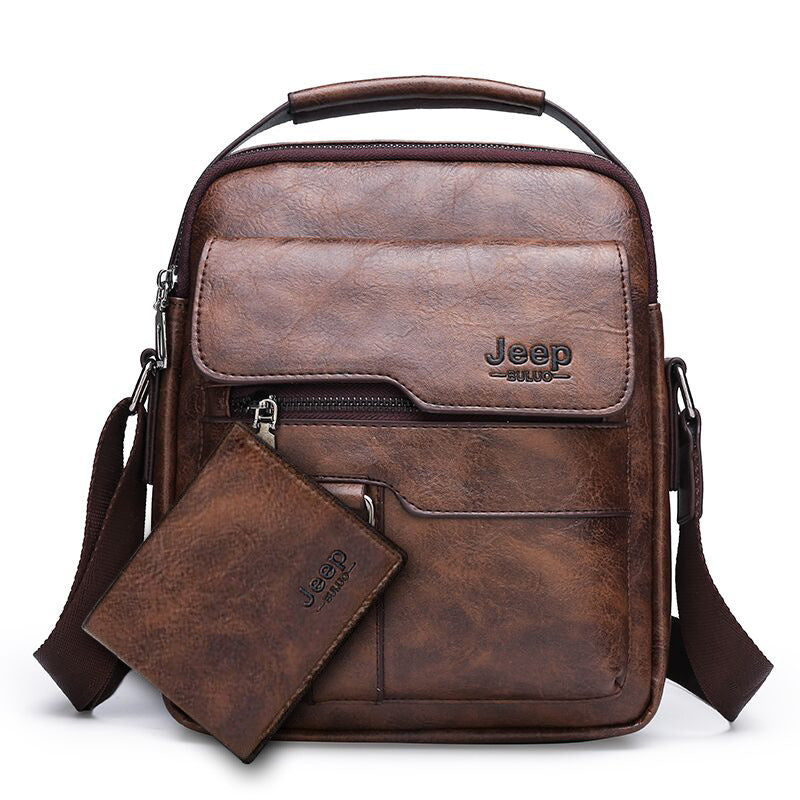 Retro Men's Shoulder Bag with Large Capacity, PU Leather Crossbody Bag for Business and Casual Use, Featuring Zipper Pockets and Stylish Stitching Design