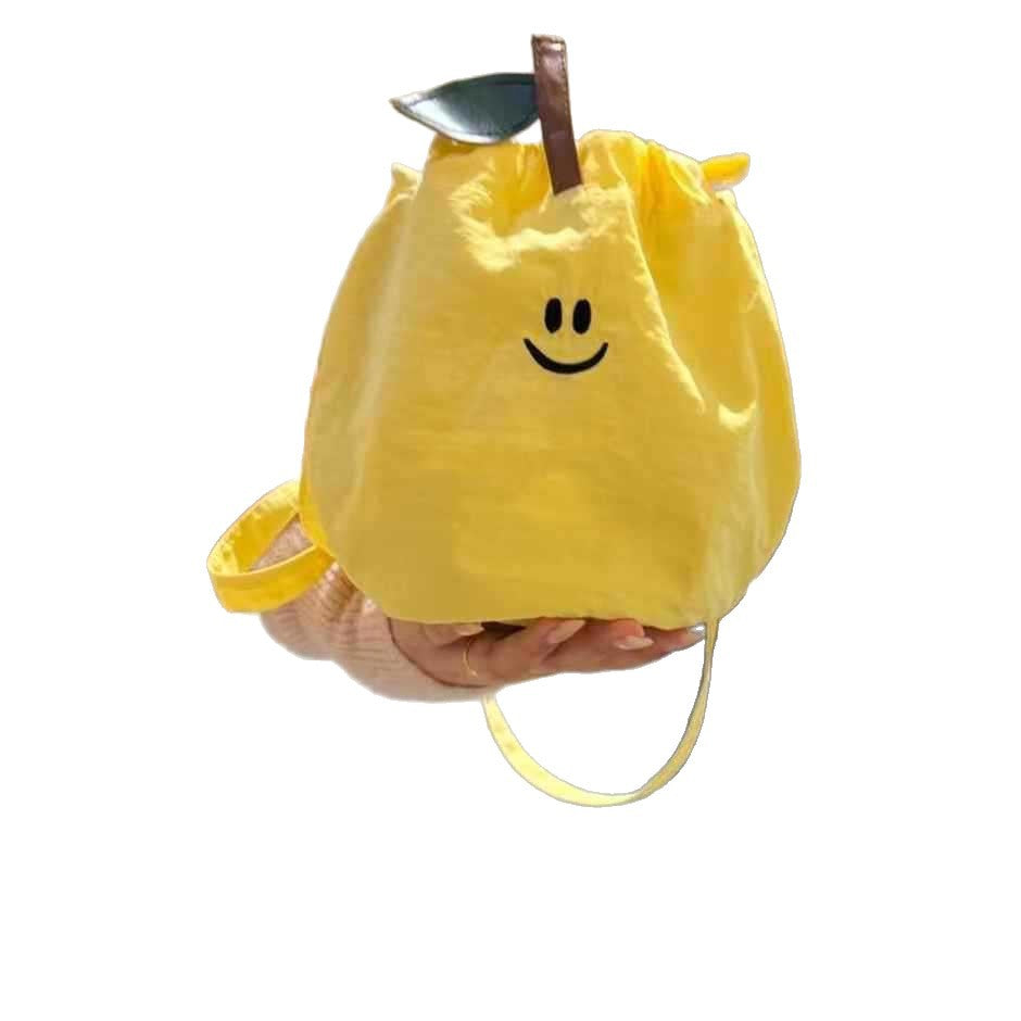 Cute Smiley Drawstring Messenger Bag Daily Commute Portable Cell Phone Bag Oxford Cloth Material