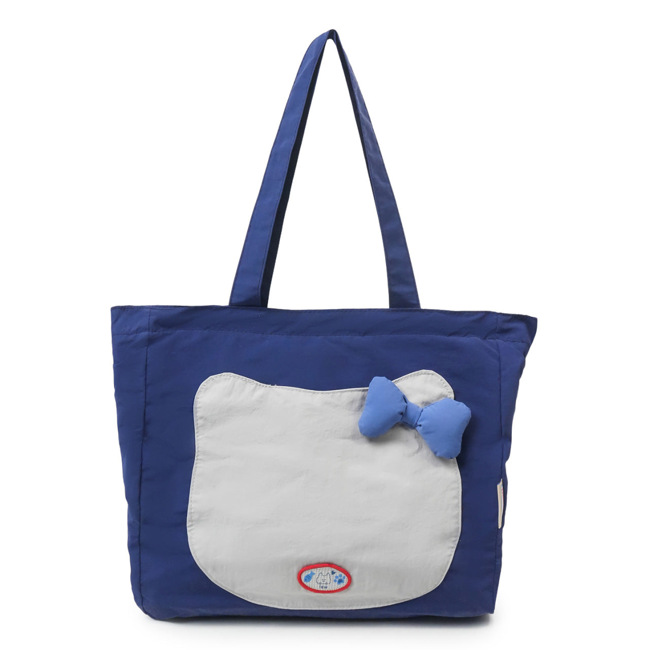 Cute Cat Face Tote Bag with Bowknot Design, Nylon Shoulder Bag for Daily Use and Shopping, Sweet Style