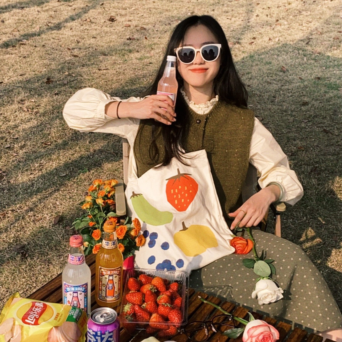 Fruit Pattern Canvas Tote Bag for Casual Travel and Everyday Use