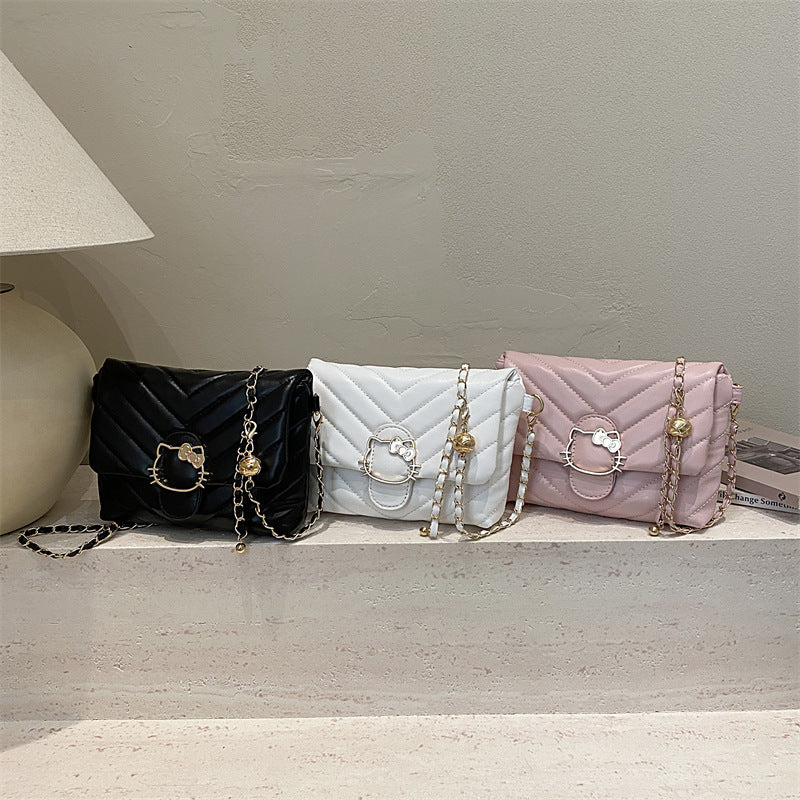 Women's Shoulder Bag Popular Solid Color Fashion Indentation Trend Chain All-Match Advanced Texture Western Style Messenger Bag