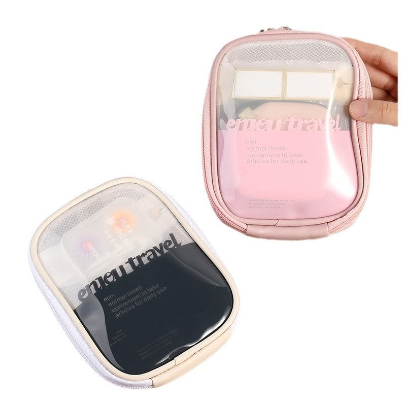 Compact Portable Makeup Pouch for Travel and Daily Touch-ups with Clear Window and Organized Storage