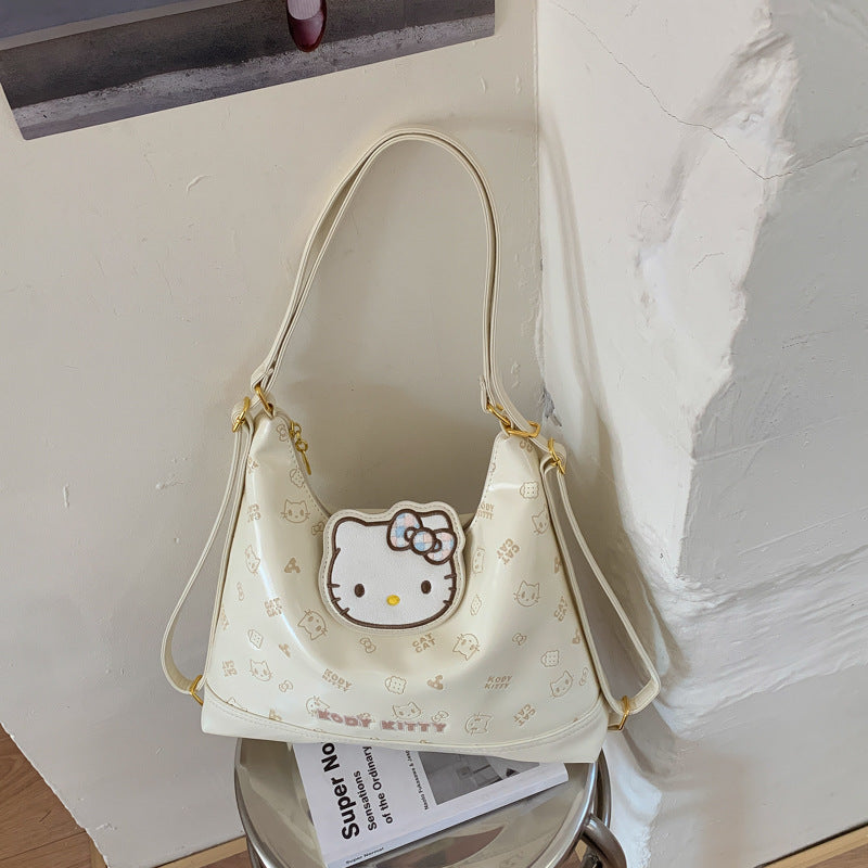 Cute Kitty Shoulder Bag Large Capacity Soft Pu Material Everyday Joker Fresh Sweet Style Tote Bag