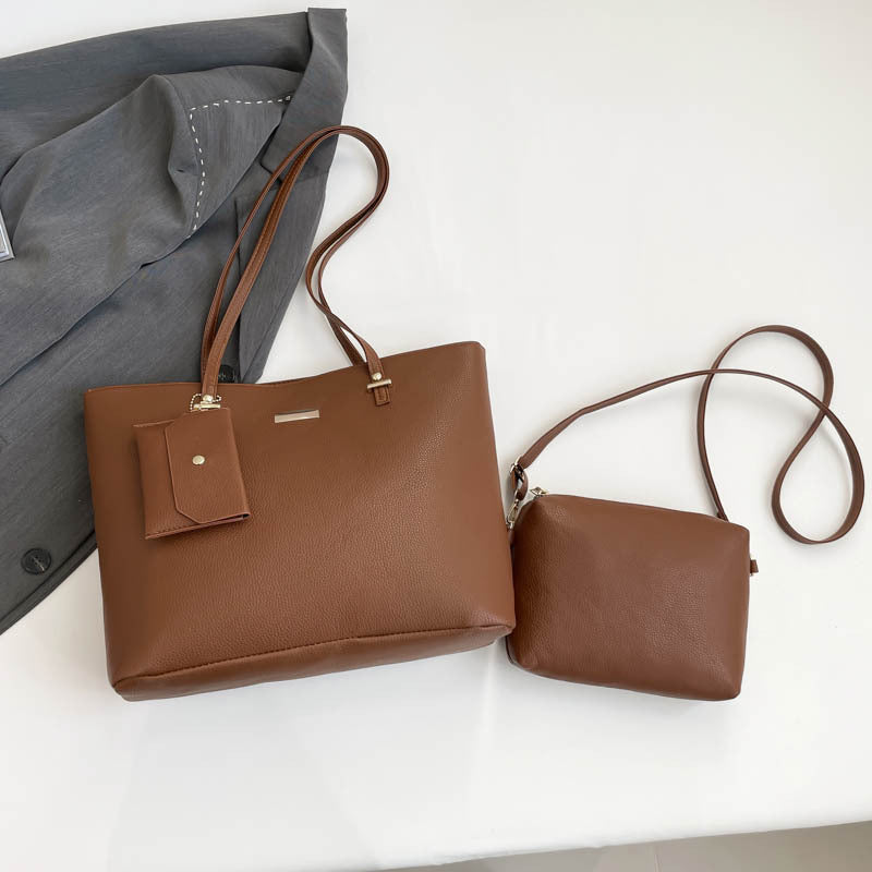 2025 Spring New Fashion Minimalist Tote Bag Set with Crossbody Purse, Soft PU Leather, Large Capacity for Daily Commute