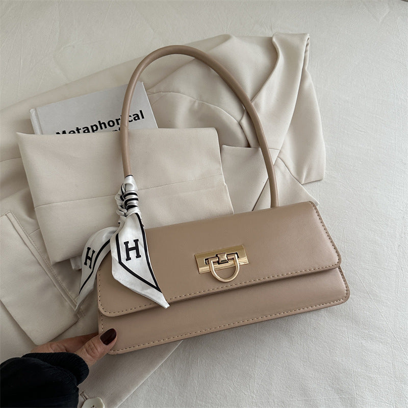 New Retro Fashion Small Square Bag Women's Shoulder Bag Elegant Silk Scarf Decoration Lock Design Everyday Joker