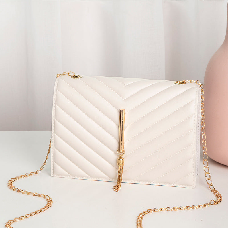 Embroidered Crossbody Small Bag Simple Tassel Chain Bag Mini Bag Women's Small Square Bag