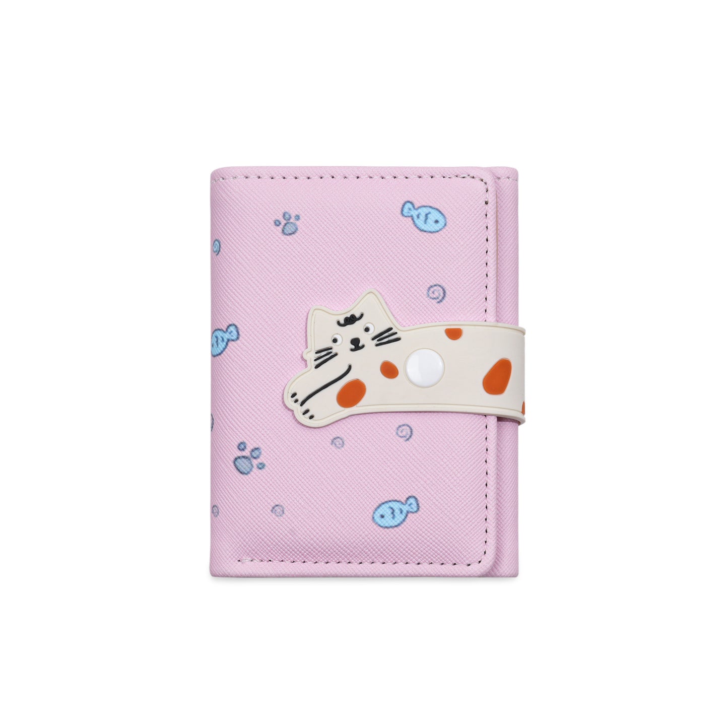 Cute Cat Women's Wallet Fish-Shaped Embellished Soft Buckle Design Everyday Joker Practical Card Holder