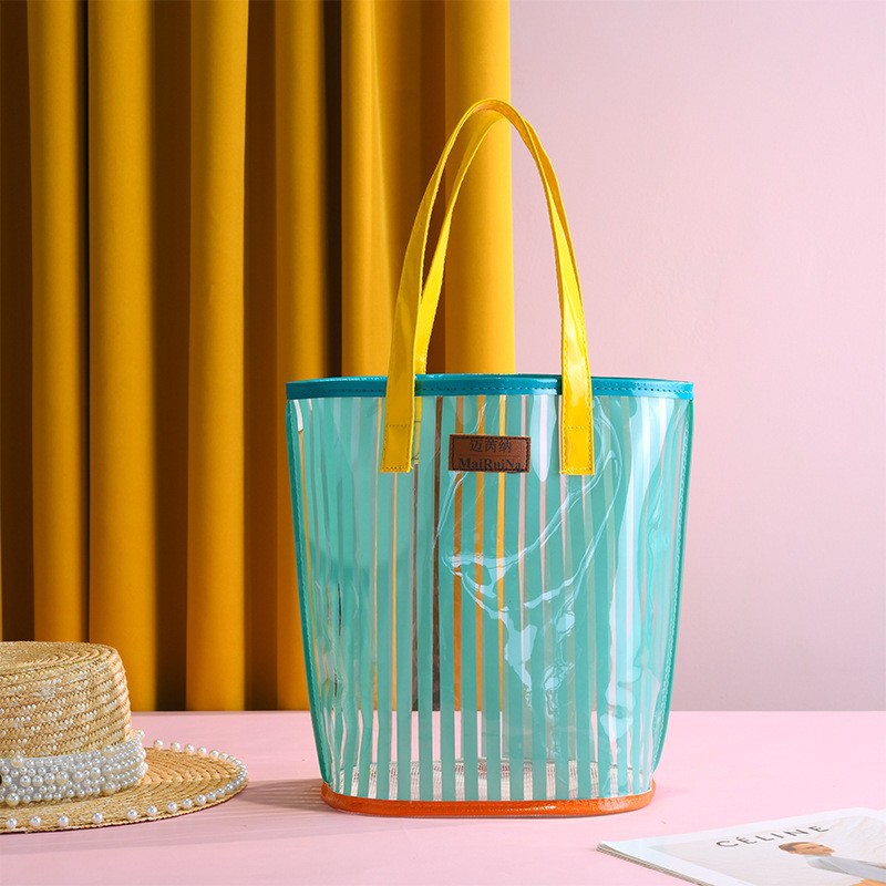 Transparent Foldable Cosmetic Bag with Stripes - Waterproof & Portable Storage for Makeup and Toiletries