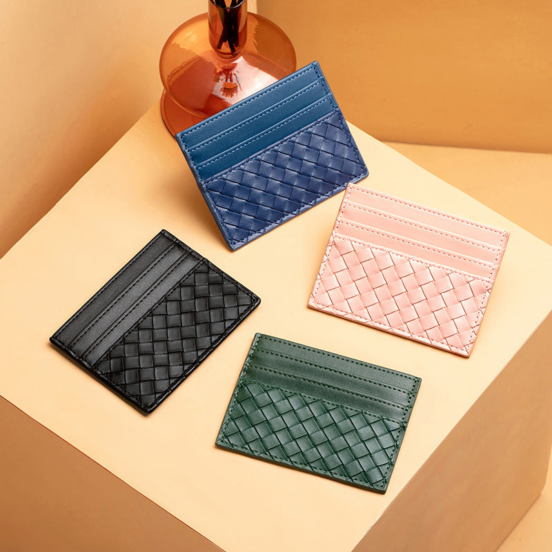 Leather Card Bag Women's Small Certificate Holder Card Holder Anti-Degaussing Driving License Card Clamp Coin Purse Woven