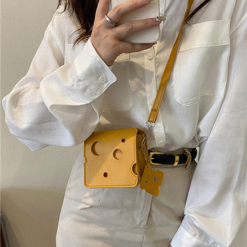 New Cute Mini Hole Cheese Triangle Lipstick Headset Crossbody Change Small Square Bag