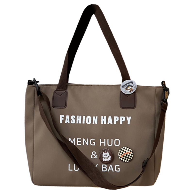 Cute Fashionable Tote Bag with Letter Print & Emoji Charms for Daily Commute and College Life