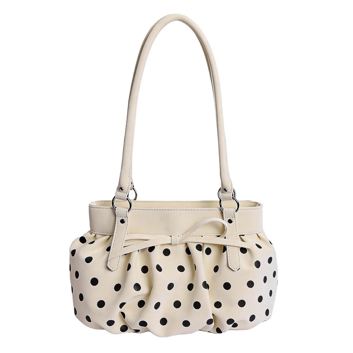 Korean Style Large Capacity Pleated Tote Bag with Polka Dot Print for Women, Casual Shoulder Bag for Daily Use